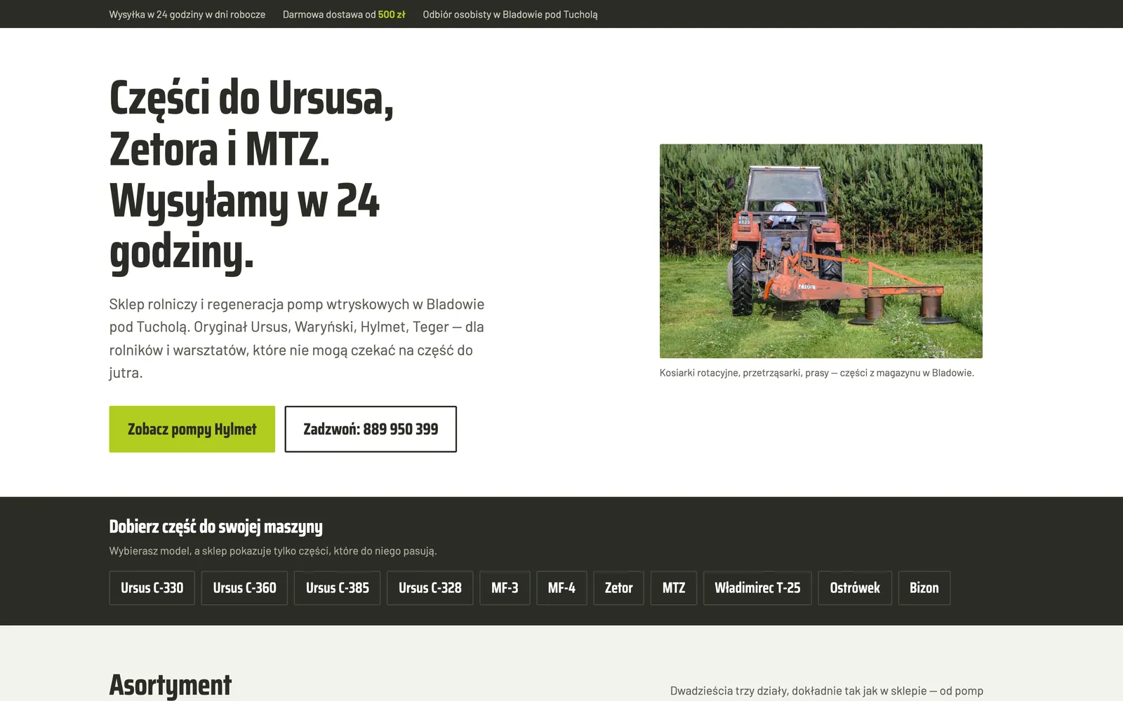 Projekt koncepcyjny strony: Części do ciągników i maszyn rolniczych