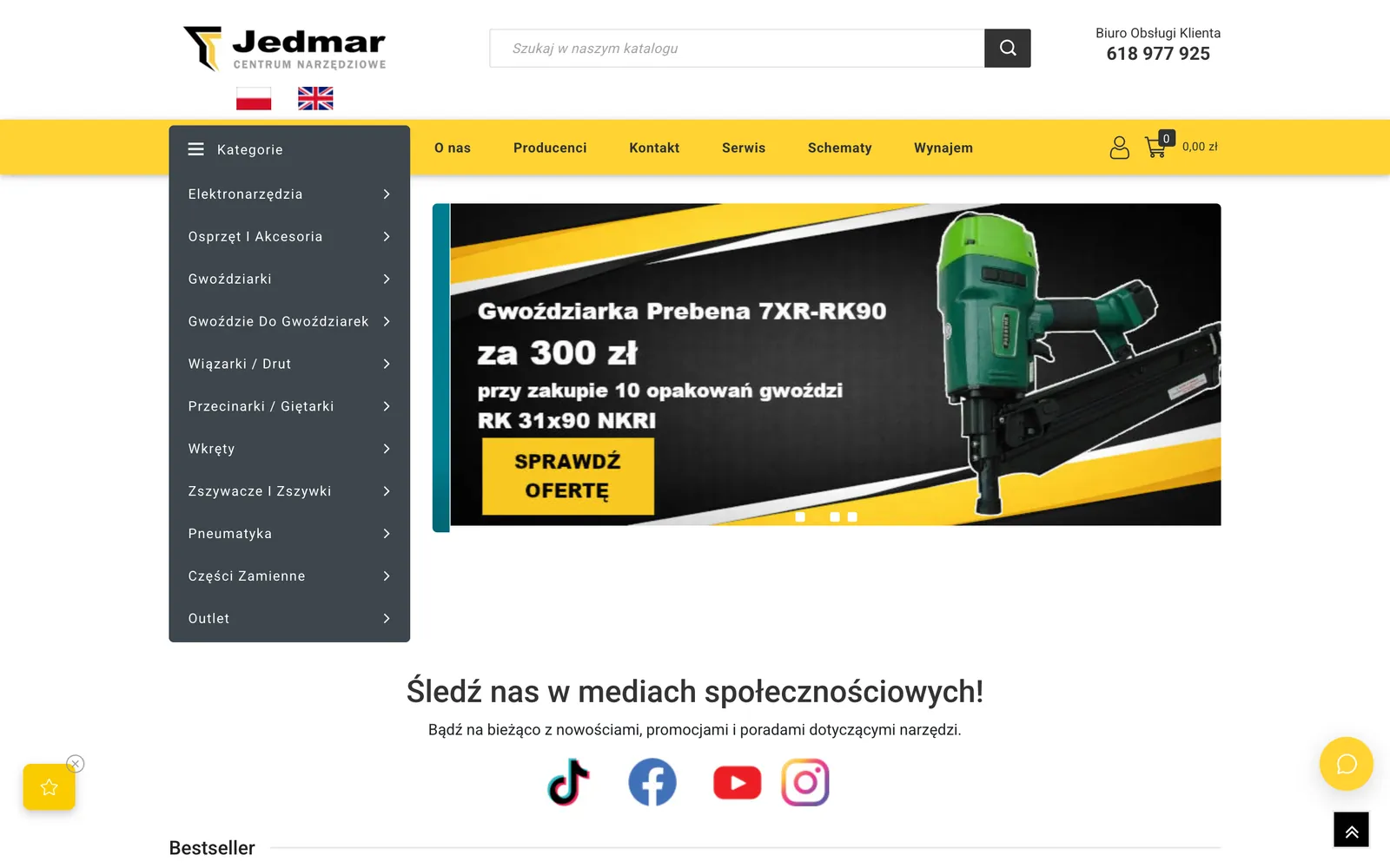 Sklep internetowy Jedmar - strona główna z kategoriami narzędzi