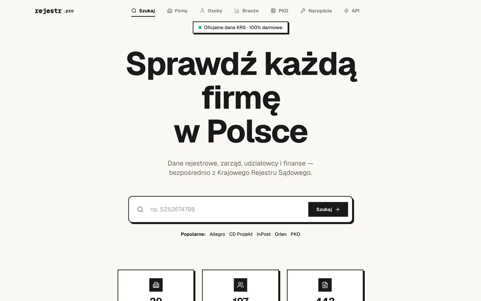 Rejestr Pro - zrzut ekranu realizacji
